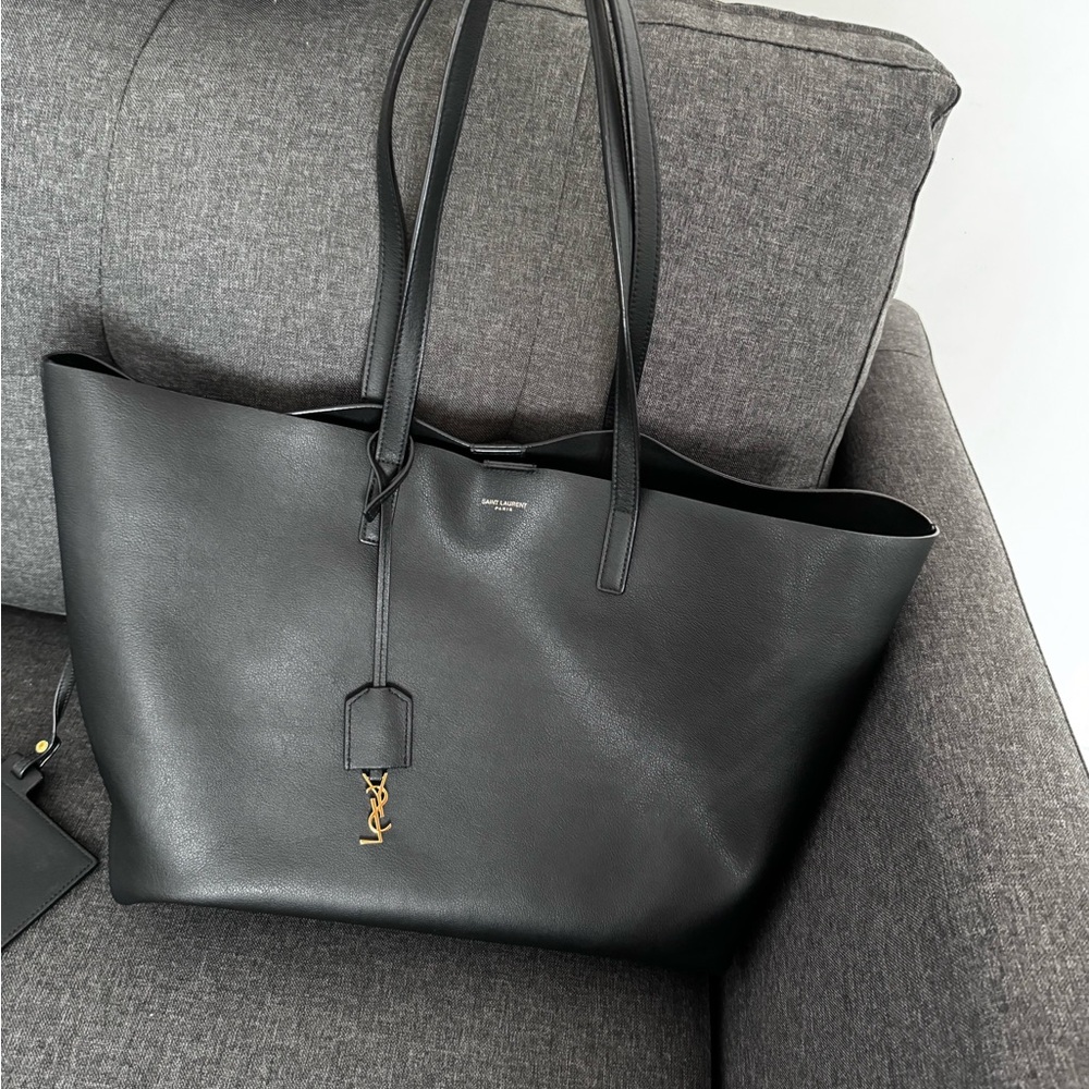 YSL black leather tote bag